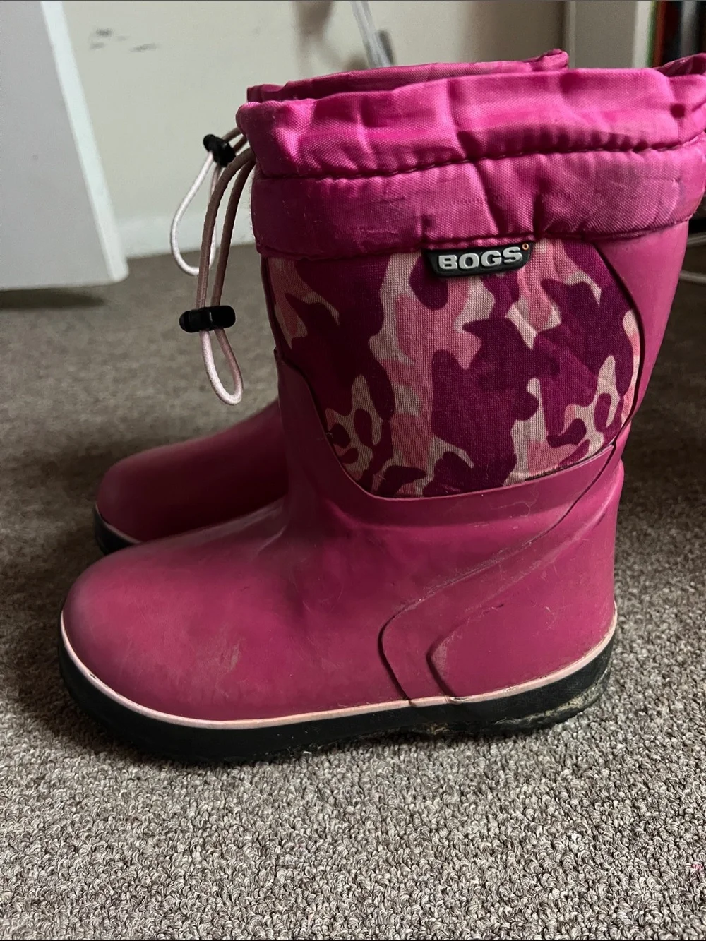 Bogs Hot Pink Camo Kids Waterproof Boots